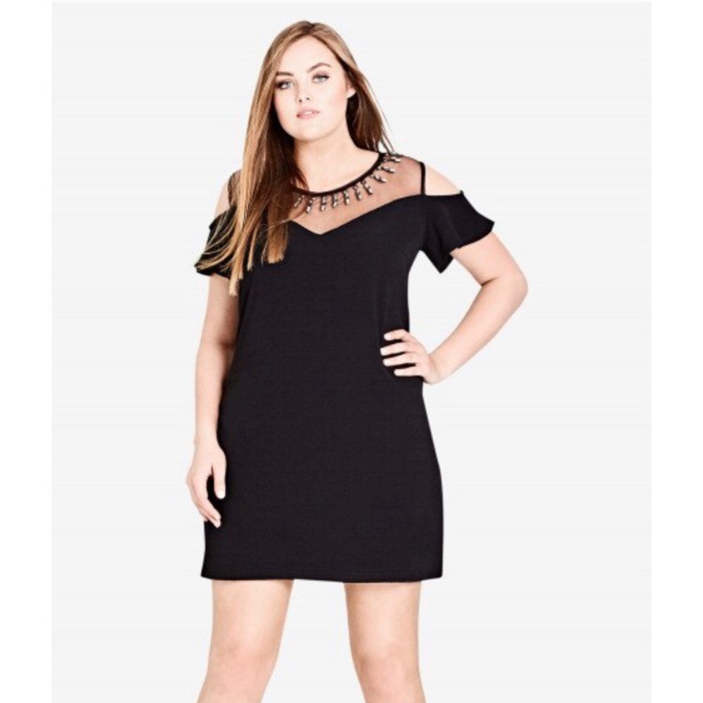Stylish Cold shoulder Stud Star Black Shift Dress